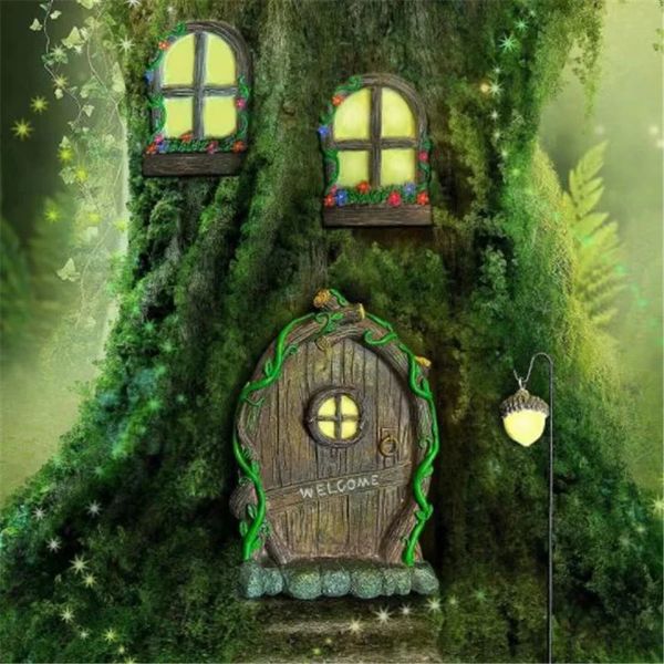 Miniature fée gnome fenêtre de porte de porte Pendentif Pendre créatif Elf Home Yard Art Garden Decoration Outdoor Decoration Fairy Garden 240411