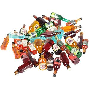 Miniatura Mini Botellas de Cerveza Falsas Juguetes Vino Mezclado Bebidas Decoración Modelo de Vidrio Modelos de Latas para Jardín de Hadas Pub Bar Casa de Muñecas Vajilla Decoraciones
