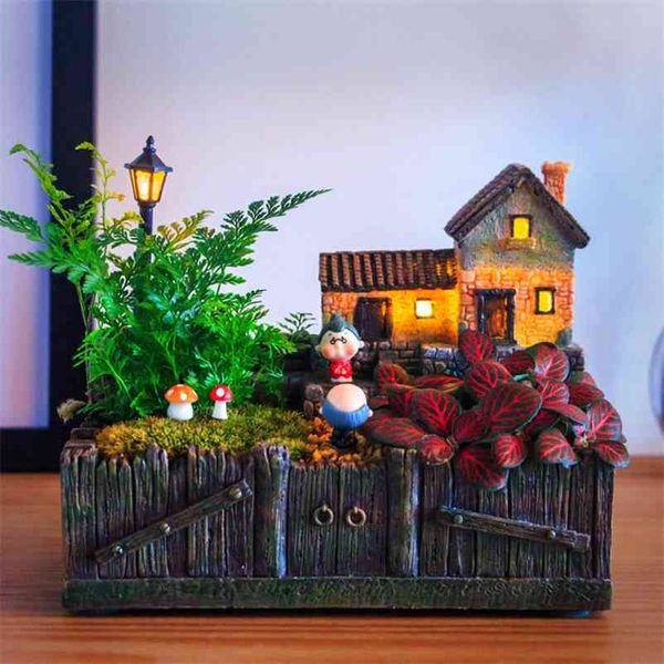 Miniatura Resina Casa Maceta Maceta Suculenta Maceta Micro Paisaje Decoraciones Artesanías para Promoción de Oficina de Escritorio 210922