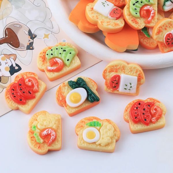 Miniatures 100 Kawaii Simulation Toast Fruits Oeuf Pain Flatback Résine Cabochon Faux Aliments Scrapbooking Artisanat DIY Accessoires De Cheveux Décoration