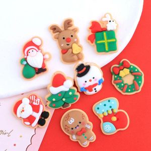 Miniaturen 100pcs Cartoon Kerstcadeau Sneeuwvlok Beer Plat Hars Cabochon Scrapbooking Haarelastiekjes Centrum Accessoires DIY Telefoon Decor