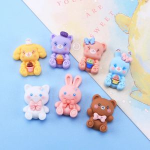 Miniaturen 100 stuks Kawaii Mooie Plaksteen Hars Cartoon Dier Konijn Kat Cabochon Haarboog DIY Scrapbooking Ambachten Decor Accessoires