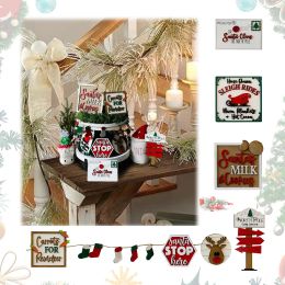 Miniatures 12pcs Décor de plateau à titres de Noël Décoration de ferme rustique Ensemble de panneaux de vacances d'hiver.