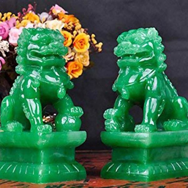 Miniatures 2021 2pcs fu Foo Dogs Guardian Lion Statues Stone Finish Feng Shui Ornement Cultural Element asiatique Foo Dog For Home Decoration