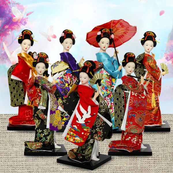 Miniatures 25cm kawaii japonais charmantes poupées de figurines geisha avec beaux kimono new house bureau décoration miniatures cadeau d'anniversaire cadeau