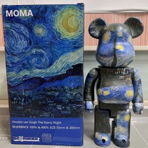 Miniaturen 28 cm Bearbrick Van Gogh 400% gewelddadige beer sterrenhemel standbeeld decoratie display speelgoed tij handpop anime blinde doos geschenken