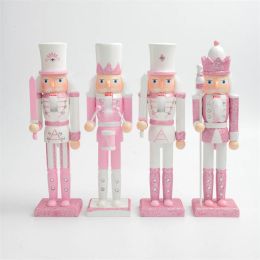 Miniatures 30 cm en bois Noisette de casse-noisette figurine Figupe Pink Glitter Soldier Doll Tout Artisan Ornement de Noël Décoration du bureau à domicile
