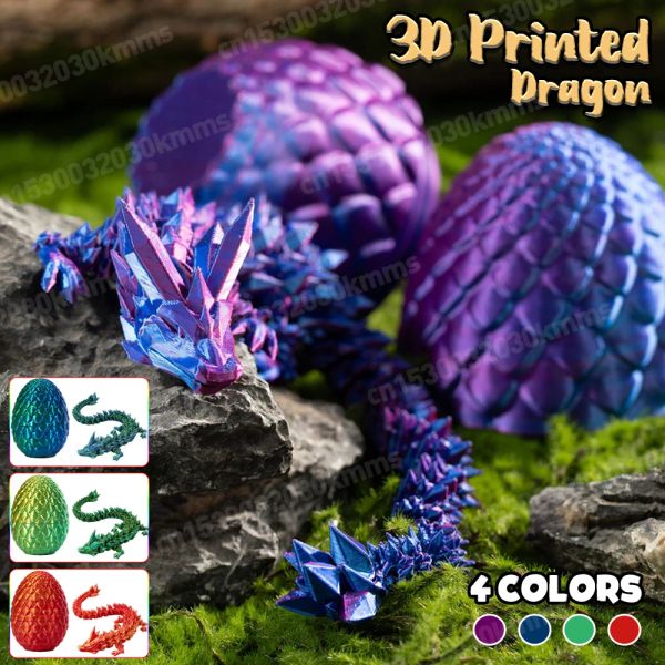 Miniatures 3D Imprimé Dragon articulé rotatif et posable Joix 3D Dragon Toy mystère Dragon Egg Fidget Surprise Toy pour l'autisme TDAH