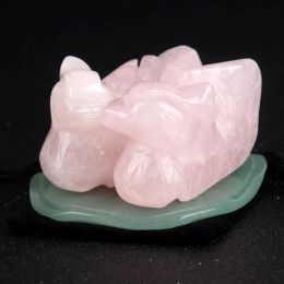 Miniatures 4 tailles Rose Quartz Mandarin Duck Stone Natural Stone Sharved Lover Symboliser la figurine Green Aventurine Stand Crafts Reiki présent