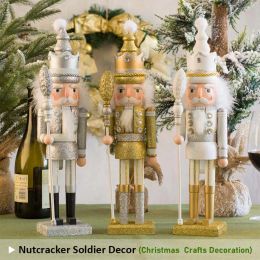 Miniatures 42 cm Noisette de casse-noisette King Puppet Poudre étincelant Couleur en bois poupée artisanat à la main Decoration de maison Gift de Noël