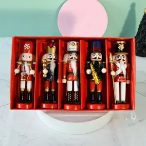 Miniatures 5 stcs/set houten notenkraker poppenpop ornament soldaat Xmas Tree Band Pop Toy Nieuwjaar Merry Christmas Gift Home Decoratie