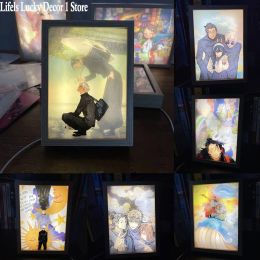 Miniatures Anime Jujutsu Kaisen Led Light Painting Decor Photo frame Satoru Gojo Figuur schildertafel lamp Hoom Decor Kids Kerstcadeaus