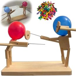 Miniaturas Globo Hombre de bambú Batalla Esgrima de madera Juego de marionetas Juego de batalla de globos de ritmo rápido para dos jugadores con 30 globos para juguetes de fiesta