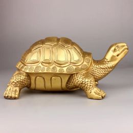 Miniatures Brass Feng Shui Turtle Tortoise Statue Lucky Animal Sculpture for Longevity Office Home Office Decoration Figurine Gift Study Ornement