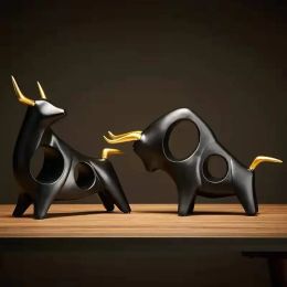 Statue de bétail miniature en forme de bœuf, décoration de maison, salon, Sculpture de taureau, vin, meuble TV, ornement artisanal, Figurine animale abstraite