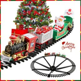Miniatures Train de Noël Ensemble de train électrique pour arbre de Noël Piste Voiture Décoration de Noël Trains Noel Cadeau Train ferroviaire rond Carrousel