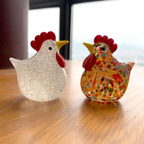 Miniatures colorées en verre de cristal coq dinde figurines d'animaux coq poulet miniature soufflé à la main miniatures modernes décoration d'intérieur cadeau de Noël