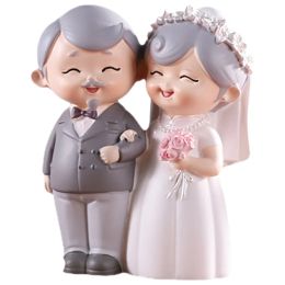 Miniaturen Parren Wedding Statue Ouderliggend jubileum Figurine Figurines Toppers Grootouders houden van sculptuur Taarten eeuwen oude ouders de bruid