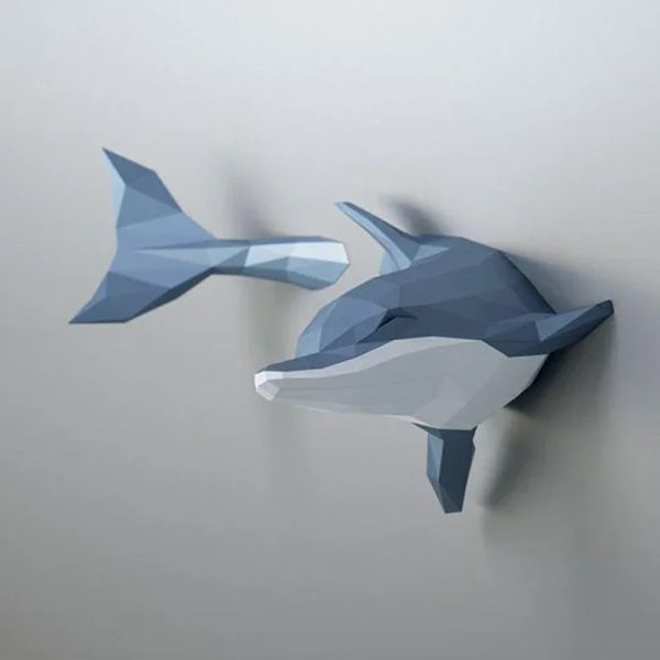 Miniaturas creativas de delfines, animales marinos, modelo de papel para bricolaje, decoración de pared, geometría, artesanía en papel, modelo 3D, rompecabezas hecho a mano