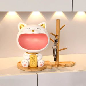 Miniatures créatives chat chanceux clé stockage décoration lumière luxe grande bouche chat Maneki Neko maison porche décorations décoratives