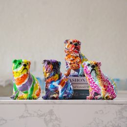 Miniatures créatives scandinaves éblouissantes, transfert d'eau, Statue de bouledogue, ornements en résine animale, décorations d'entrée de salon de maison