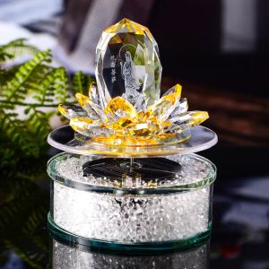 Miniatures cristal sculpture intérieure Guanyin fleur de Lotus ornement solaire cristal fleur de Lotus aromathérapie accessoires de voiture accessoires de bureau
