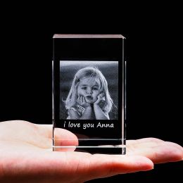 Miniatures Photo personnalisée Gravure laser 2D Cadre photo en cristal Animaux Bébé Photo personnalisée sur cube de verre Modèle Cadeau Décoration de la maison