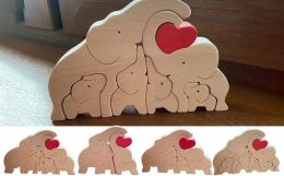 Miniaturen DIY Houten Desktop Decoratie Schattige Beer Familie Thema Kunst Puzzel Bureau Sculptuur Tafel Centerpieces Bureau Familie Aandenken Cadeau