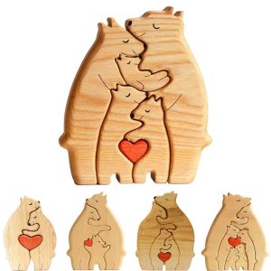 Miniaturen DIY Houten Desktop Decoratie Schattige Beer Familie Thema Kunst Puzzel Naam Aangepaste Puzzel Home Ornament Aangepaste familiecadeau