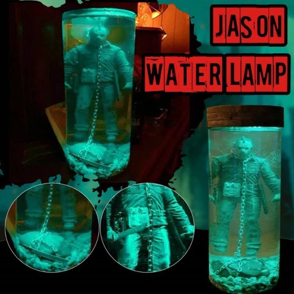Miniatures Jason Voorhees Lampe à eau de collection Jason Lives Figurine d'horreur Veilleuse Souvenir Cadeau Personnages de film Statue Décoration d'intérieur