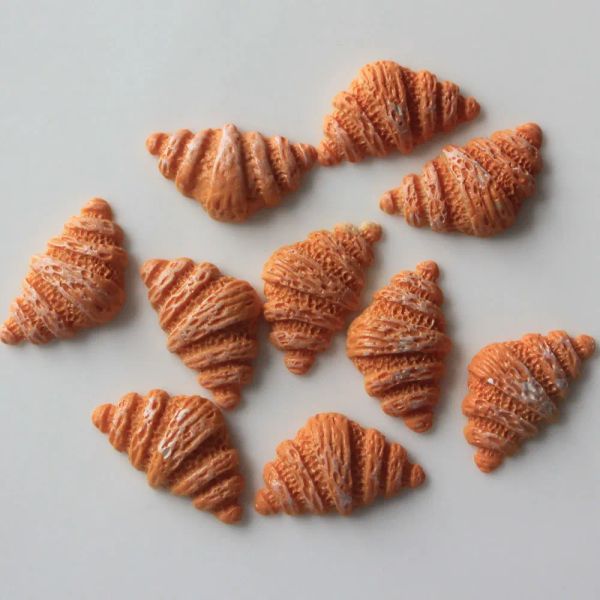 Miniatures mélange la couleur mini croissant de poupée de cuisine de cuisine bakery décor miniature pain alimentaire résine coiffure plane nouillable embellissement