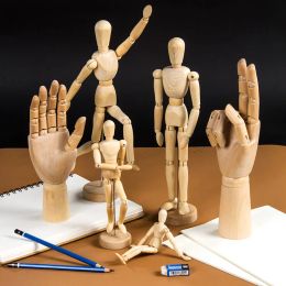 Miniatures Visabele gewrichten houten man figuur speelgoed poppen met staande flexibele houtman kunst tekenen naakte poppen model speelgoed jochide home decoratie