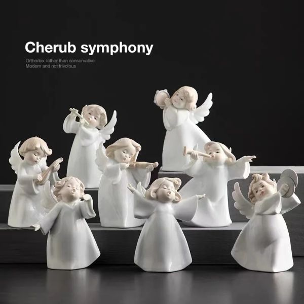 Miniatures Nouvelles anges européens en céramique Doll Music Figure d'affichage Rack Rack Room Living Room Table Home Ornaments Mariage Decoration Gift