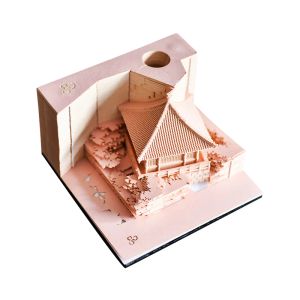 Miniatures Omoshiroi Block 3D Kladblokjes Cute Pavilion Mini 3d Memo Pad Led Diy House Kawaii Note Paper Originele cadeau -bruiloftsgasten