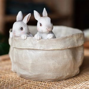 Miniatures Hars Easter Rabbit Planters Sculpture Art Crafts Easter Bunny Dolls Flowerpot Statue Holiday Gifts Home Decor For Wedding Party