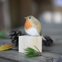 Miniatures Robin sculpture sur bois ornements style nordique petit gros oiseau fait à la main décoration de la maison artisanat