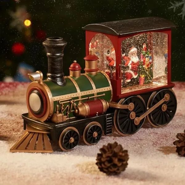 Miniatures Père Noël Train de Noël Boules à neige Lanterne Boîte à musique Boule de cristal Ornements Décoration de table pour la maison Fête Réveillon de Noël Cadeaux