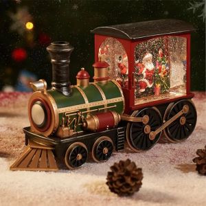 Miniatures Santa Claus Snowman Christmas Gift Toys Christmas Music Box Train Music Box Crystal Ball Ornaments Rail Car Table Decoration