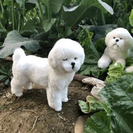 Miniaturas de simulación de perro Bichon Frise, juguete de peluche, perro Pomerania realista, juguetes para cachorros, manualidades decorativas para el hogar, accesorios para fotos, regalo para niños