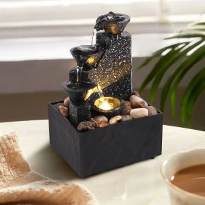 Fontaine de décoration de cascade de table miniature, Kit de cascade portable, fontaine de bureau de relaxation avec lumières douces, ornements d'eau décoratifs