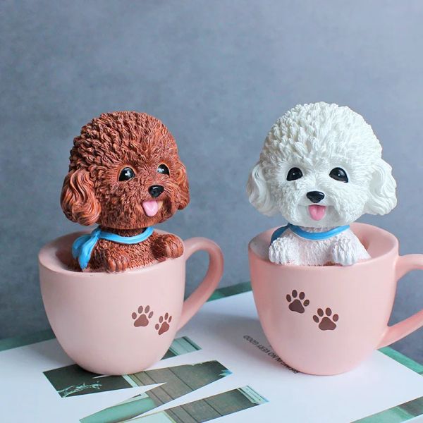 Miniatura Copa de té de teddy Aromaterapia Shaking Head Adornament Modelo de mascota Muñeca creativa Decoración de automóviles Regalo de perro