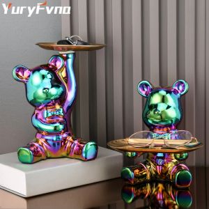Boîte de rangement d'ours en céramique, Sculpture miniature YuryFvna, placage coloré, plateau de rangement pour la maison, le salon, le bureau, Statue décorative
