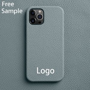 Minibook Venta caliente Caja de teléfonos de cuero de guijarros genuino Logotipo personalizado Mobile Full Grain Cuero Case para iPhone 13 14 2A4