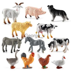 Minifig 12pcs Realistic Animal Figurines Simulated Poultry Action Figure Farm Dog Duck Cock Models Education Toys for Children Kids Gift J230629