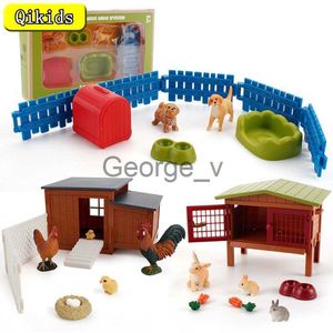 Minifig Simulación Granja Rancho Escena Modelo Conjunto de juguetes Conejo Gallo Gallina con gallinero cercado Perrera Animales Modelo Niños Juguetes educativos J230629