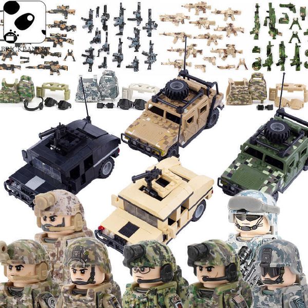 Minifig US Hummer blocs de construction militaires armure voiture véhicules armée Forces spéciales soldats figurines accessoires arme briques jouets cadeau W0329