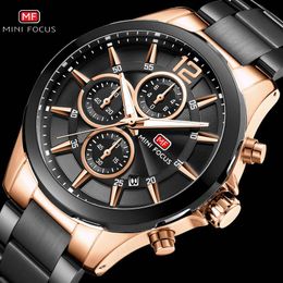 MINIFOCUS Rose Gold Quartz Horloge Waterdicht Chronograaf Klok Roestvrij Stalen Band Mode Jurk Heren Horloges Topmerk Luxury200a