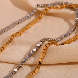 Perles cubes minimales minimales à 18 carats en or 18 carats de chaîne en acier inoxydable pour femmes Collier de chaîne de couleur en argent Bijoux pour les femmes