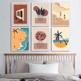 Minimalistische Nordic Potplanten Poster en Print Zee Strand Trap Canvas Schilderij Thuis Woonkamer Slaapkamer Decoratie Muur Kunst Foto Cuadros Geen Frame Wo6