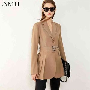 Minimalisme automne mode Blazer femmes casual solide revers ceinture OLstyle Fmale costume manteau Slim Fit femmes 12030454 210527